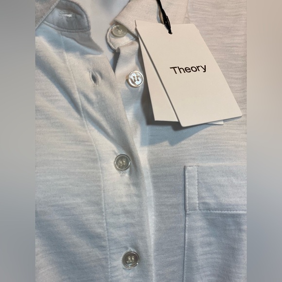 THEORY NWT Sea Slub Hekanina Cotton Tie Front button down Pictured AS IS - Picture 8 of 11
